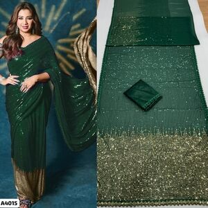 Elegant Green and Gold Sequin Saree